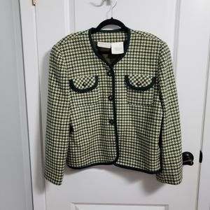VINTAGE YVES VINET Green Houndstooth Wool Gold Lion Buttons Blazer